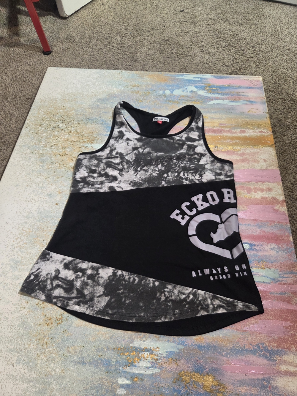 Ecko Unlimited Black & Gray Tie-Dye Racerback Tank Top